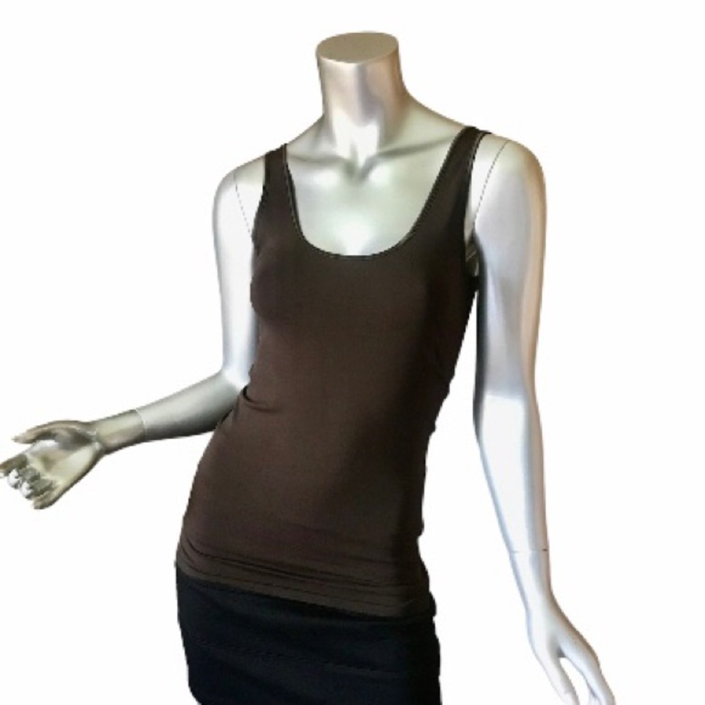 The Limited Women’s Medium Brown Fitted Stretchy Scoop Neck Satin Trim Tank Top